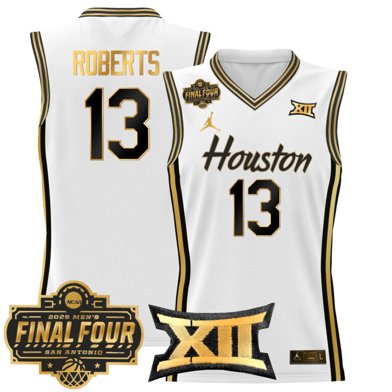 Men Houston Cougars #13 Roberts white 2025 Final Four Patch NCAA Jersey style 3